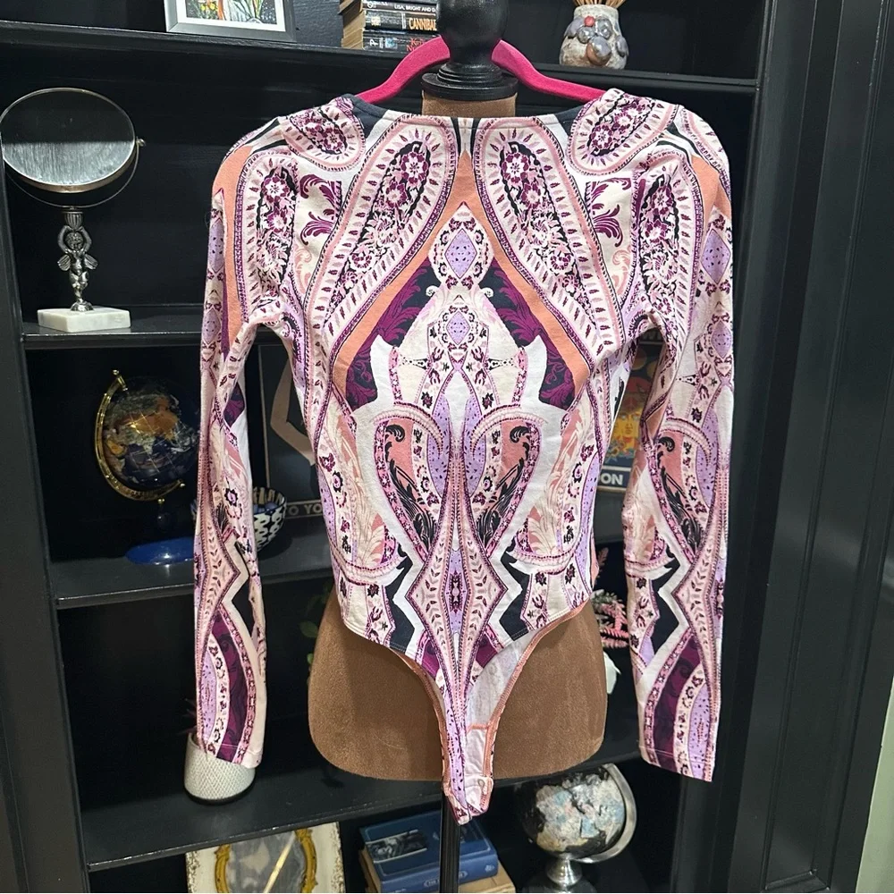 Free People Pick a Place Bodysuit – Size XS – NWT – Paisley Lace-Up Statement